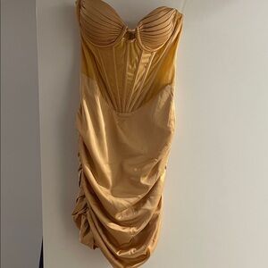 Oh Polly Gold Strapless Mini Dress